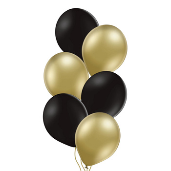Zestaw 6 balonów lateksowych - mix złoto-czarny