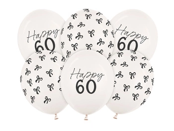 Balony lateksowe 60 urodziny Happy 60 Birthday Off-white Pastel 30 cm 6 szt.