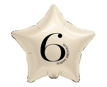 Balon foliowy 6 urodziny Happy 6 Birthday Gwiazda kremowy 45 cm