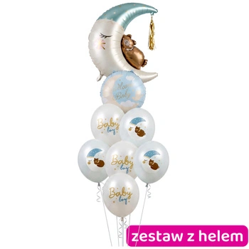 Zestaw balonów z helem Powitanie chłopca - Miś na księżycu