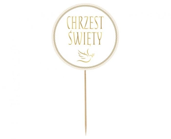 Dekoracja papierowa na tort Chrzest Święty gołąbek biała 14 cm
