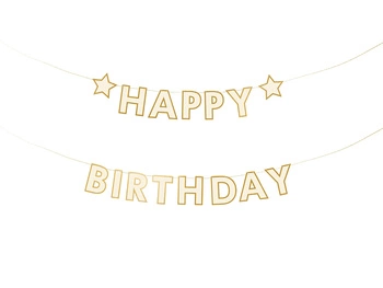 Baner papierowy Happy Birthday złoty 220 x 14,5 cm