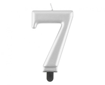 Świeczka Cyfra 7 metalik srebrna 8,0 cm
