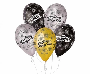 Balony Premium "Szczęśliwego Nowego Roku", metaliczne, 12" / 6 szt.
