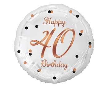 Balon foliowy B&C Happy 40 Birthday, biały, nadruk różowo-złoty, 18 cali