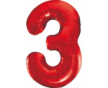 Balon foliowy B&C Cyfra 3, czerwona, 85 cm