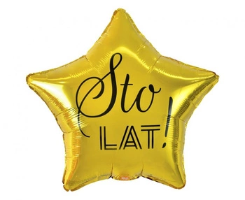 Balon foliowy Sto Lat, gwiazda złota, nadruk czarny, 19 cali