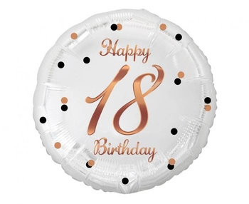 Balon foliowy B&C Happy 18 Birthday, biały, nadruk różowo-złoty, 18 cali