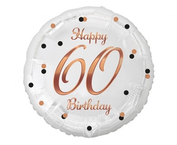 Balon foliowy B&C Happy 60 Birthday, biały, nadruk różowo-złoty, 18 cali
