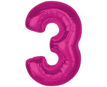 Balon foliowy Smart, cyfra 3, różowa, 92 cm