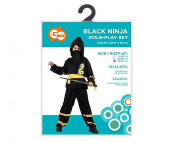 Zestaw dla dzieci Czarny Ninja (bluzka z kapturem, pasek, maska, spodnie), rozm.130/140 cm