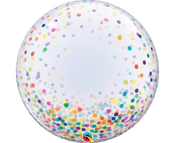 Balon foliowy 24" QL Deco Bubble, kolorowe grochy