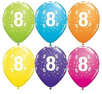 Balon QL 11" z nadr. "8", pastel mix tropikalny / 6 szt.