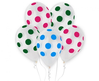 Balony Premium Hel "Kolorowe Grochy", transparentne, 13"/ 5 szt.