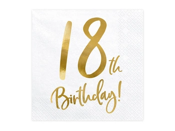 Serwetki papierowe 18 urodziny 18th Birthday białe 33 x 33 cm 20 szt.