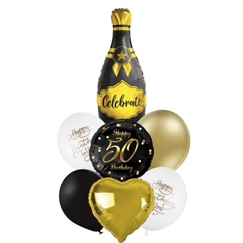 Bukiet balonów na 50 URODZINY z szampanem - opcja hel