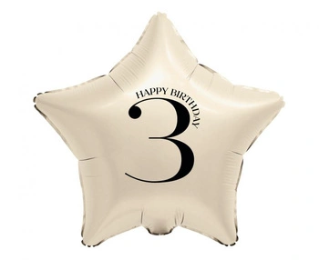 Balon foliowy 3 urodziny Happy 3 Birthday Gwiazda kremowy 45 cm