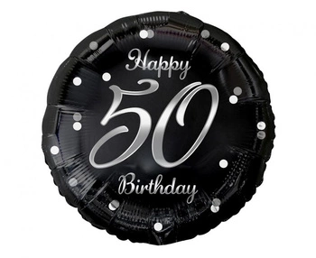 Balon foliowy B&C Happy 50 Birthday, czarny, nadruk srebrny, 18"