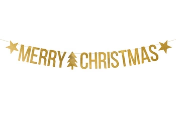 Baner Boże Narodzenie Merry Christmas złoty 10,5 x 150 cm