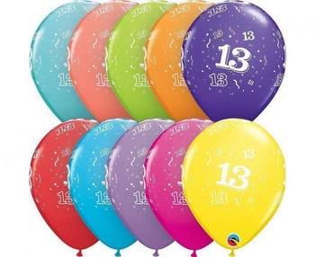 Balon QL 11" z nadr. "13", pastel mix tropikalny / 6 szt.