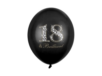 Balony lateksowe 18 urodziny Happy 18 Birthday Brilliant Pastel czarne 30 cm 6 szt.