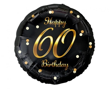Balon foliowy B&C Happy 60 Birthday, czarny, nadruk złoty, 18 cali