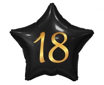 Balon foliowy B&C 18, gwiazda czarna, nadruk złoty, 19 cali