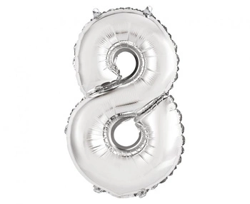 Balon foliowy "Cyfra 8", srebrna, 35 cm