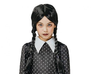 Peruka dla dzieci czarne warkocze (bez grzywki)